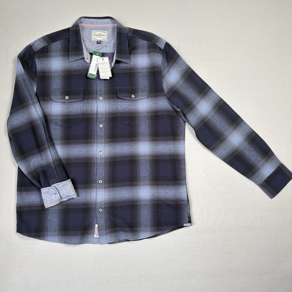 NWT Flag & Anthem Hillsboro Stretch‎ Shirt Men XL Blue Plaid Button Up Outdoor